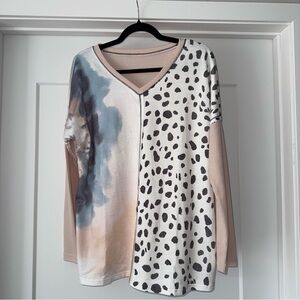 NWOT-Stylish Mixed Print Leopard and Beige Long Sleeve Top Size Large